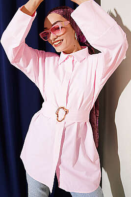 Gold Tokalı Gizli Düğmeli Gömlek Pembe 