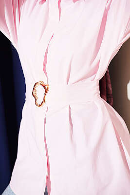 Gold Tokalı Gizli Düğmeli Gömlek Pembe - Gömlek