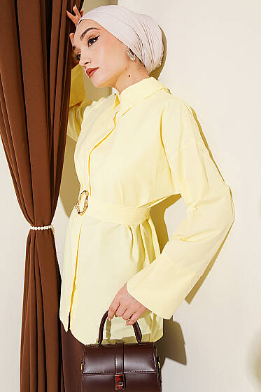 Gold Tokalı Gizli Düğmeli Gömlek Sarı - Gömlek