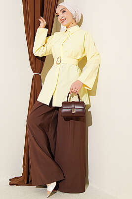 Gold Tokalı Gizli Düğmeli Gömlek Sarı - Gömlek