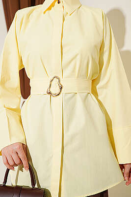 Gold Tokalı Gizli Düğmeli Gömlek Sarı - Gömlek