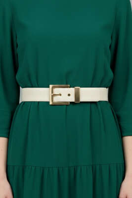 Gold Tokalı Klasik Kemer Bej - Deri Kemer