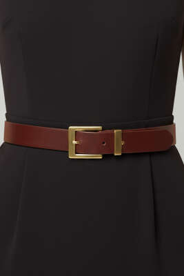 Gold Tokalı Klasik Kemer Bordo - Deri Kemer