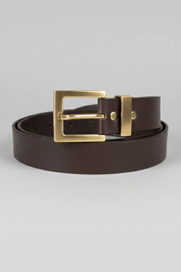 Gold Tokalı Klasik Kemer Kahve - Deri Kemer