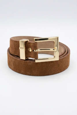 Gold Tokalı Klasik Kemer Taba Süet - DESREE KEMER