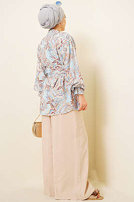 Gold Tokalı Paisley Desen Tunik Mavi - Tunik