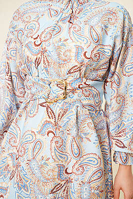 Gold Tokalı Paisley Desen Tunik Mavi - Tunik