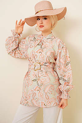 Gold Tokalı Paisley Desen Tunik Mint - MUSTİ
