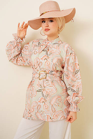 Gold Tokalı Paisley Desen Tunik Mint - Tunik