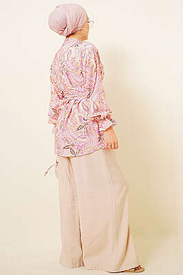Gold Tokalı Paisley Desen Tunik Pembe - Tunik
