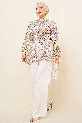 Gold Tokalı Paisley Desen Tunik Sarı - Tunik