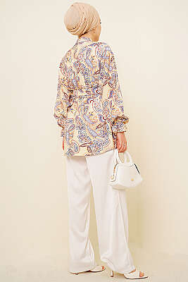 Gold Tokalı Paisley Desen Tunik Sarı - Tunik