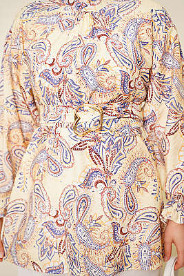 Gold Tokalı Paisley Desen Tunik Sarı - Tunik