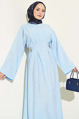 Gold Tokalı Pens Detaylı Elbise Bebe Mavi - Elbise