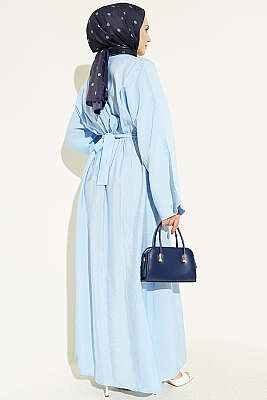 Gold Tokalı Pens Detaylı Elbise Bebe Mavi - Elbise