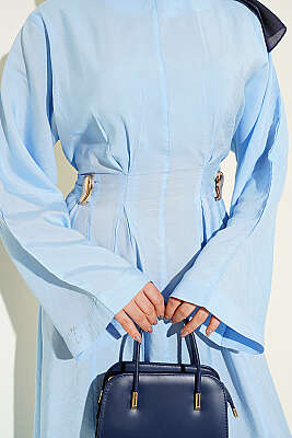 Gold Tokalı Pens Detaylı Elbise Bebe Mavi - Elbise