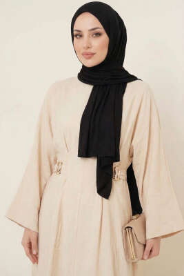 Gold Tokalı Pens Detaylı Elbise Bej - Elbise