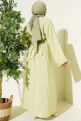 Gold Tokalı Pens Detaylı Elbise Çağla Yeşili - Elbise