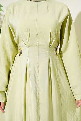 Gold Tokalı Pens Detaylı Elbise Çağla Yeşili - Elbise