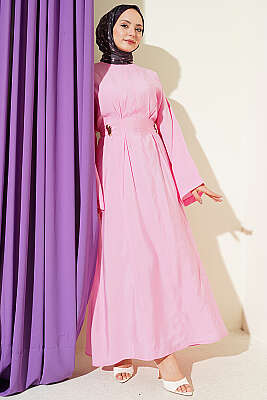 Gold Tokalı Pens Detaylı Elbise Pembe - ASME