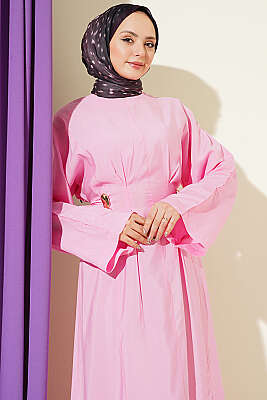 Gold Tokalı Pens Detaylı Elbise Pembe - Elbise