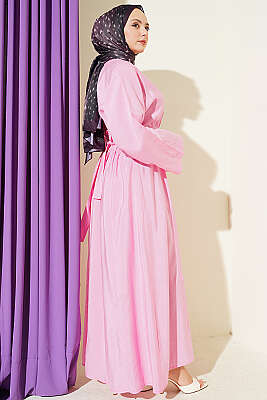 Gold Tokalı Pens Detaylı Elbise Pembe - Elbise