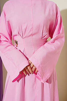 Gold Tokalı Pens Detaylı Elbise Pembe - Elbise