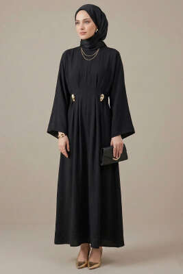 Gold Tokalı Pens Detaylı Elbise Siyah 