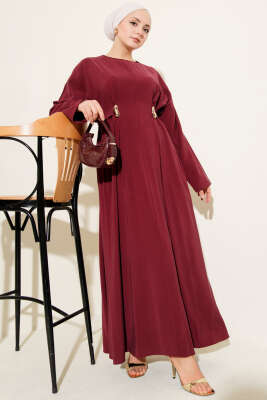 Gold Tokalı Pensli Tensel Elbise Bordo - DUFON