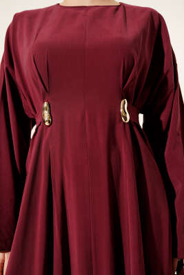 Gold Tokalı Pensli Tensel Elbise Bordo - Elbise