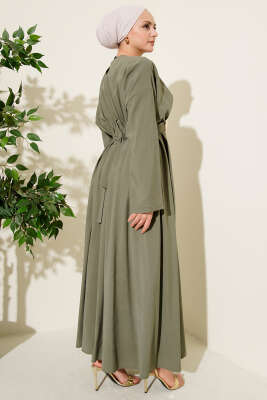 Gold Tokalı Pensli Tensel Elbise Haki - Elbise