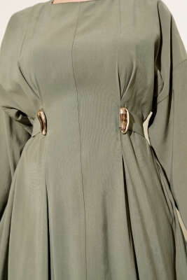 Gold Tokalı Pensli Tensel Elbise Haki - Elbise