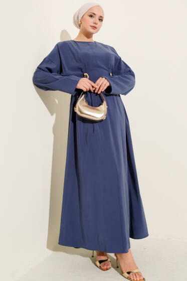 Gold Tokalı Pensli Tensel Elbise İndigo - Elbise