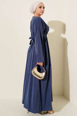 Gold Tokalı Pensli Tensel Elbise İndigo - Elbise