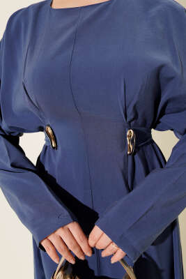 Gold Tokalı Pensli Tensel Elbise İndigo - Elbise