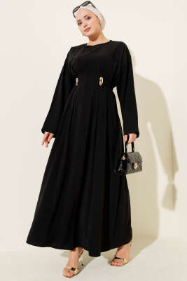 Gold Tokalı Pensli Tensel Elbise Siyah - DUFON