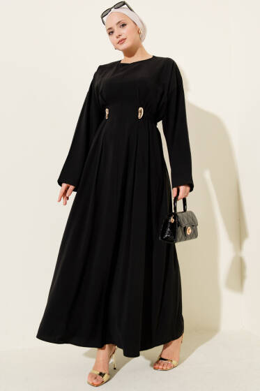 Gold Tokalı Pensli Tensel Elbise Siyah - Elbise