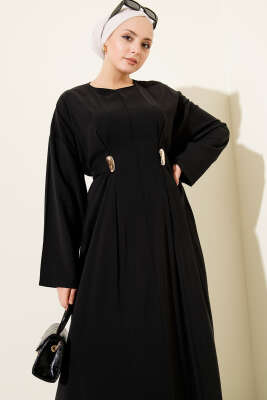 Gold Tokalı Pensli Tensel Elbise Siyah - Elbise