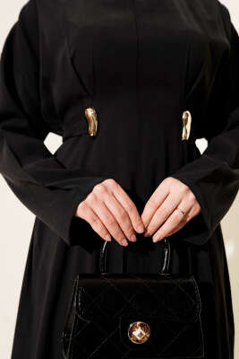 Gold Tokalı Pensli Tensel Elbise Siyah - Elbise