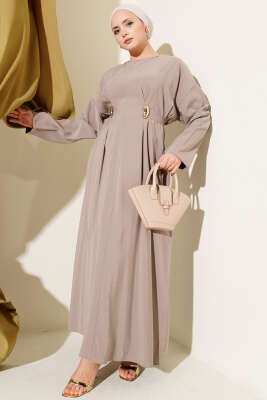 Gold Tokalı Pensli Tensel Elbise Vizon - DUFON