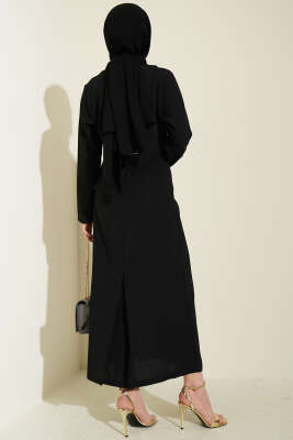 Gold Tokalı Yan Bel Pileli Elbise Siyah - Elbise