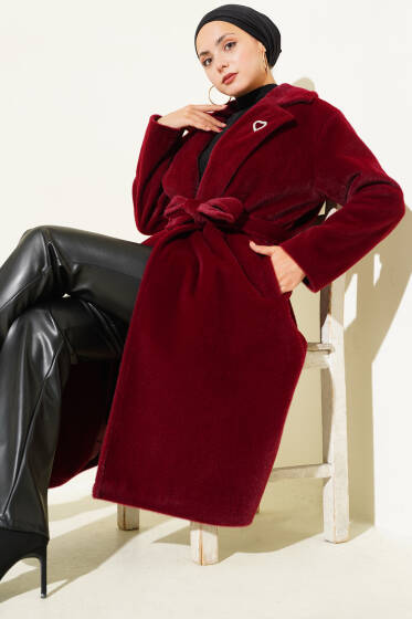 Goldfox Kuşaklı Kaşe Kaban Bordo - Kaban