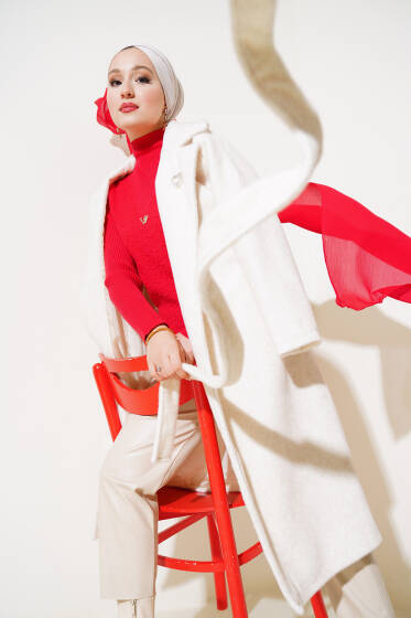 Goldfox Kuşaklı Kaşe Kaban Ekru - Kaban