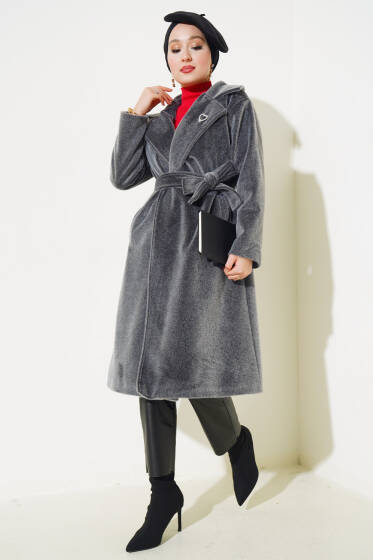 Goldfox Kuşaklı Kaşe Kaban Kayrak Grisi - Kaban