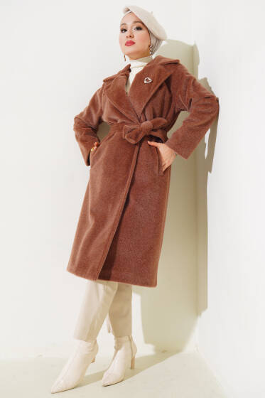 Goldfox Kuşaklı Kaşe Kaban Taba - Kaban