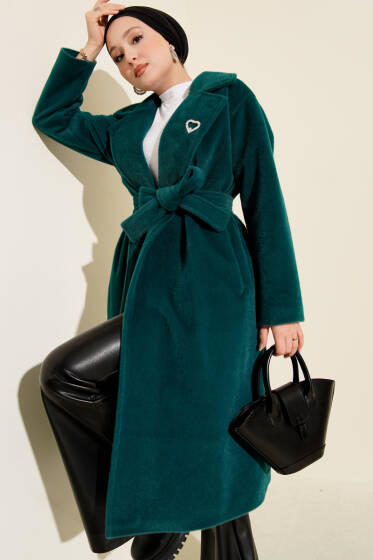 Goldfox Kuşaklı Kaşe Kaban Zümrüt - Kaban