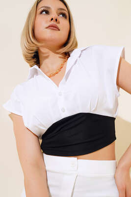 Gömlek Görünümlü Crop Beyaz - Kadın Giyim Modelleri