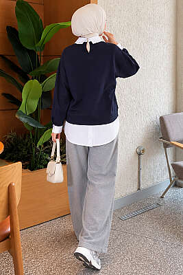 Gömlek Garnili Basic Tunik Lacivert - Tunik