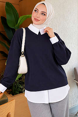 Gömlek Garnili Basic Tunik Lacivert - Tunik