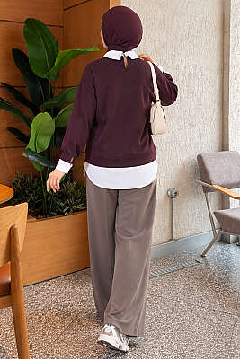 Gömlek Garnili Basic Tunik Mürdüm - Tunik